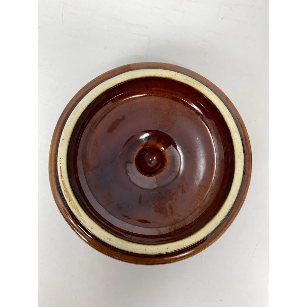 Set of 2 Vintage Hull Oven Proof USA With Handle and Lid Brown Drip Glaze 8 Oz
